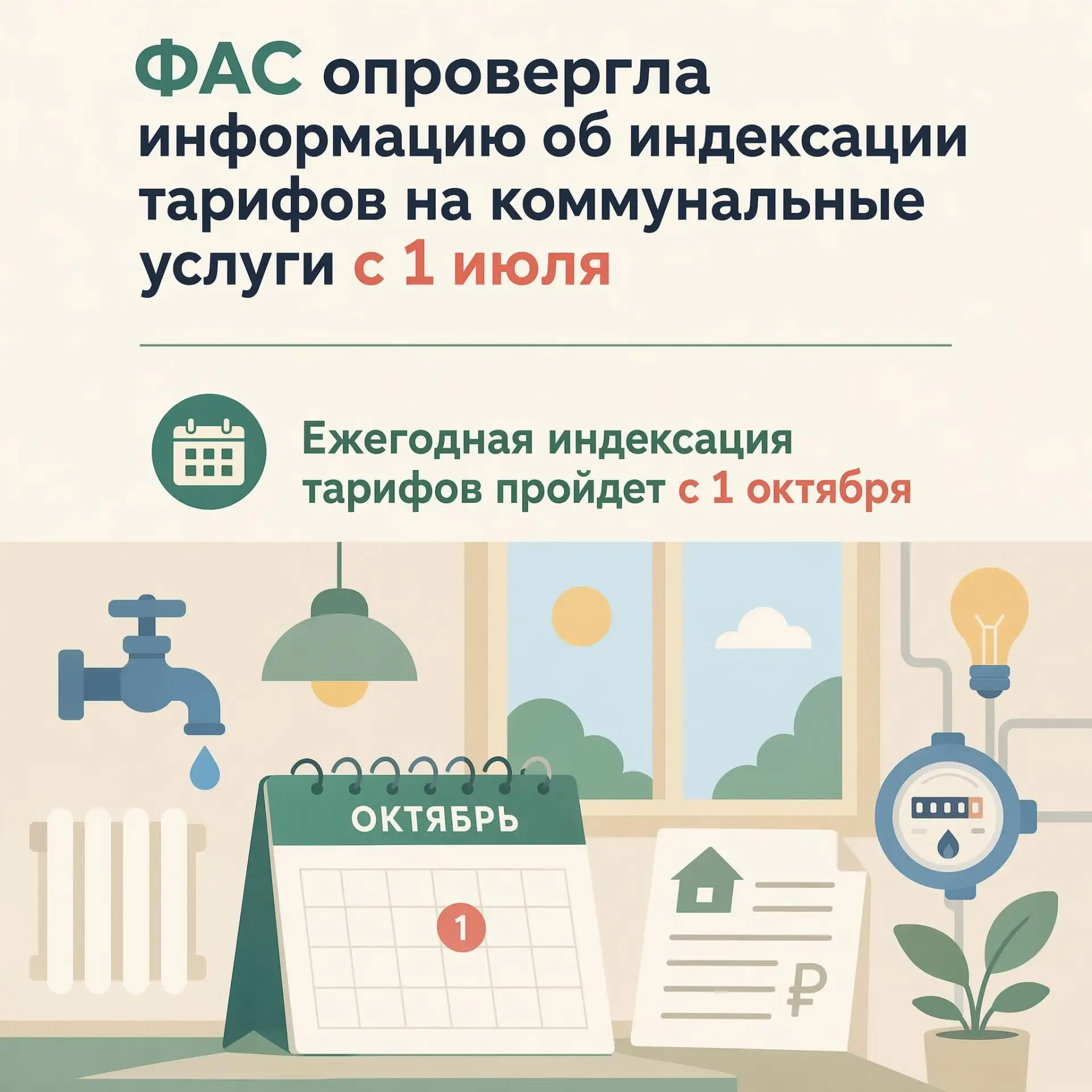 ФАС опровергла информацию об индексации тарифов на коммунальные услуги с 1 июля

Служба отмечает, чт