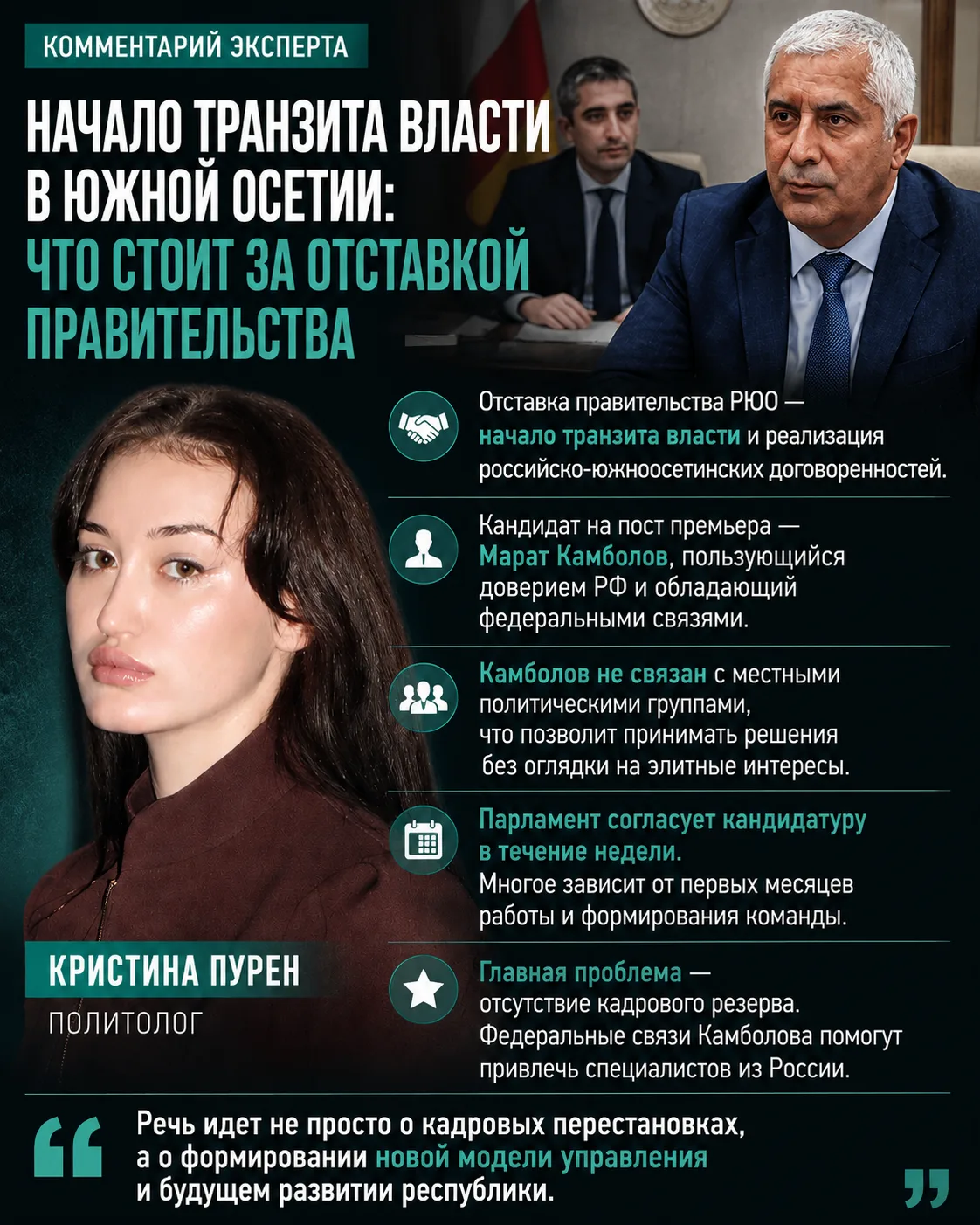 Комментарий политолога Кристины Пурен для Eadaily.

➡️Роспуск Правительства РЮО и представление канд