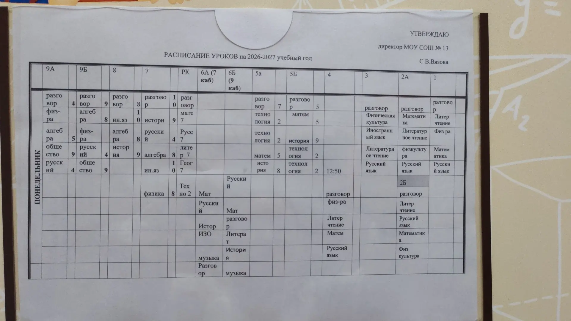 Здравствуйте. Расписание на понедельник