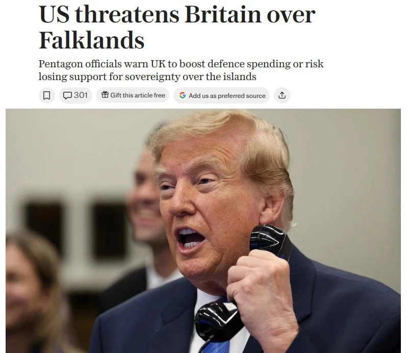 ⚡️США могут перестать поддерживать британский суверенитет над Фолклендскими островами, ...