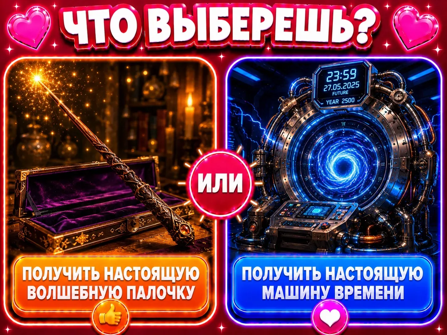 Получить настоящую волшебную палочку или машину времени?

Что выберешь?