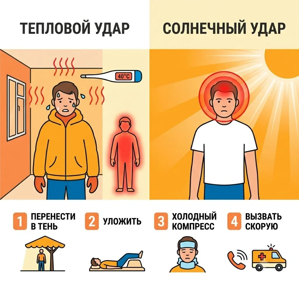☀️ Тепловой и солнечный удар: в чём разница и как помочь