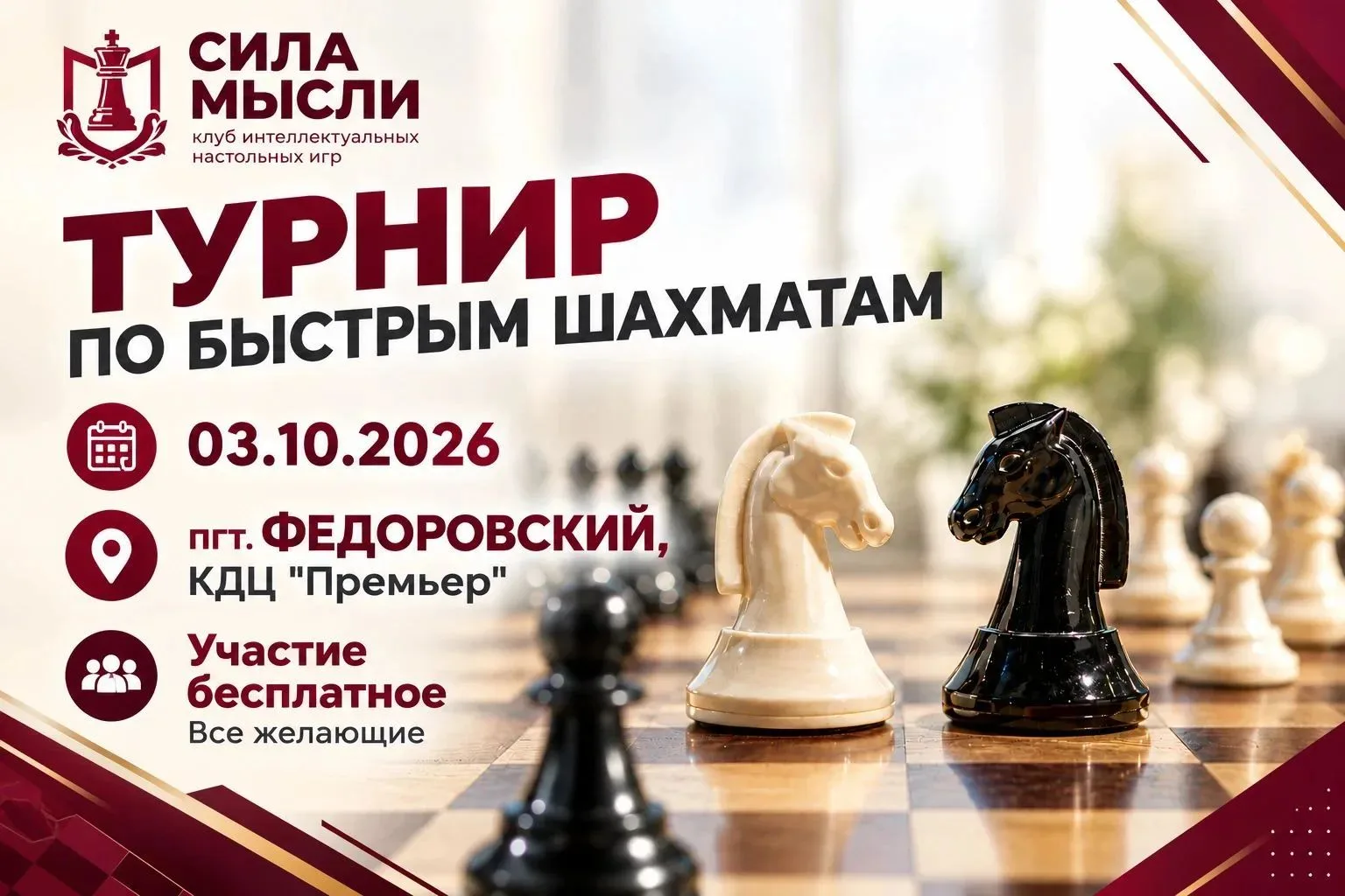 Клуб интеллектуальных игр "Сила мысли" при поддержке Федерации шахмат Сургутского район...