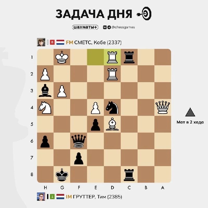 ♟ Задача дня
🥉 Уровень сложности: начальный
📈 Примерный рейтинг: 1200-1600 Lichess

Попробуйте мыс