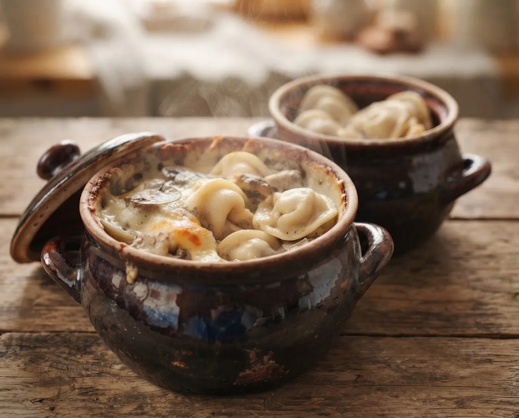 🥟 Пельмени в горшочках в сливочно-грибном соусе — сытно, ароматно и очень уютно! 🍄🧀