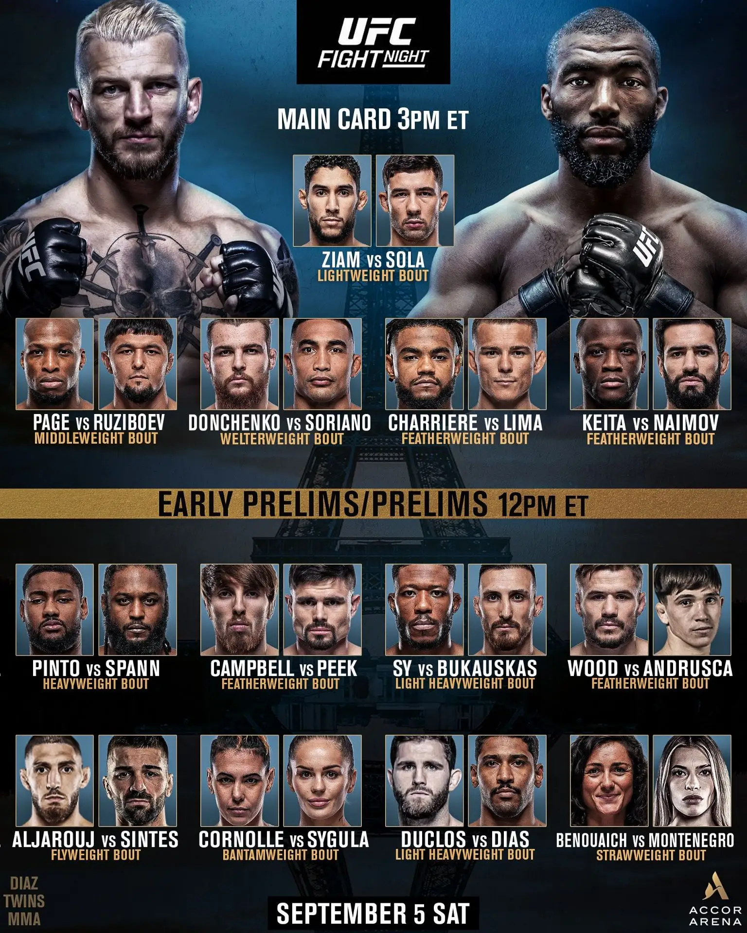 📆 #UFCParis • 5 сентября в 19:00 (мск) • Главный кард в 22:00 (мск)