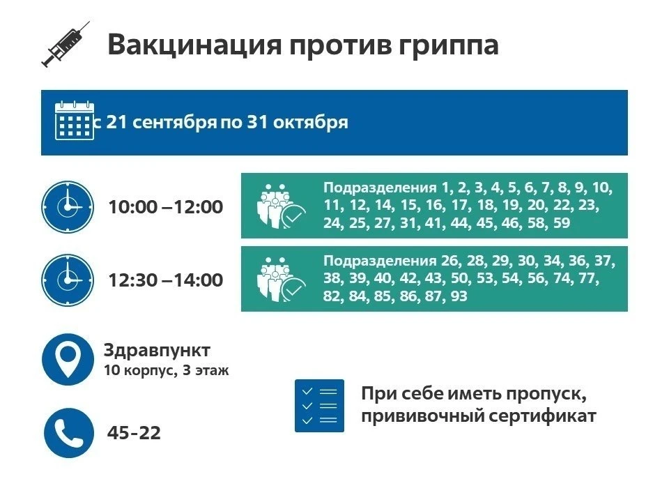 💉Уважаемые коллеги! Можно поставить прививку от гриппа с 21 сентября по 31 октября