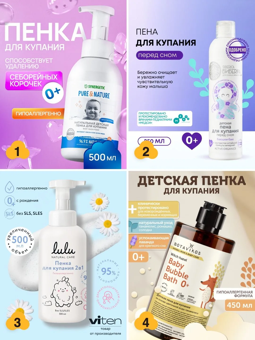 🛁 Пенка для купания 0+ — от 250 до 500 мл
