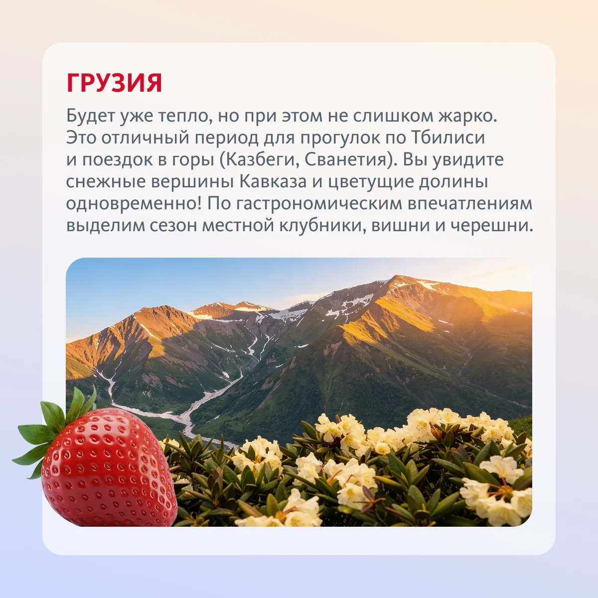 Куда отправиться на майские 👀💃  Собрали шесть направлений — от горных пейзажей Архыза до цветущего А