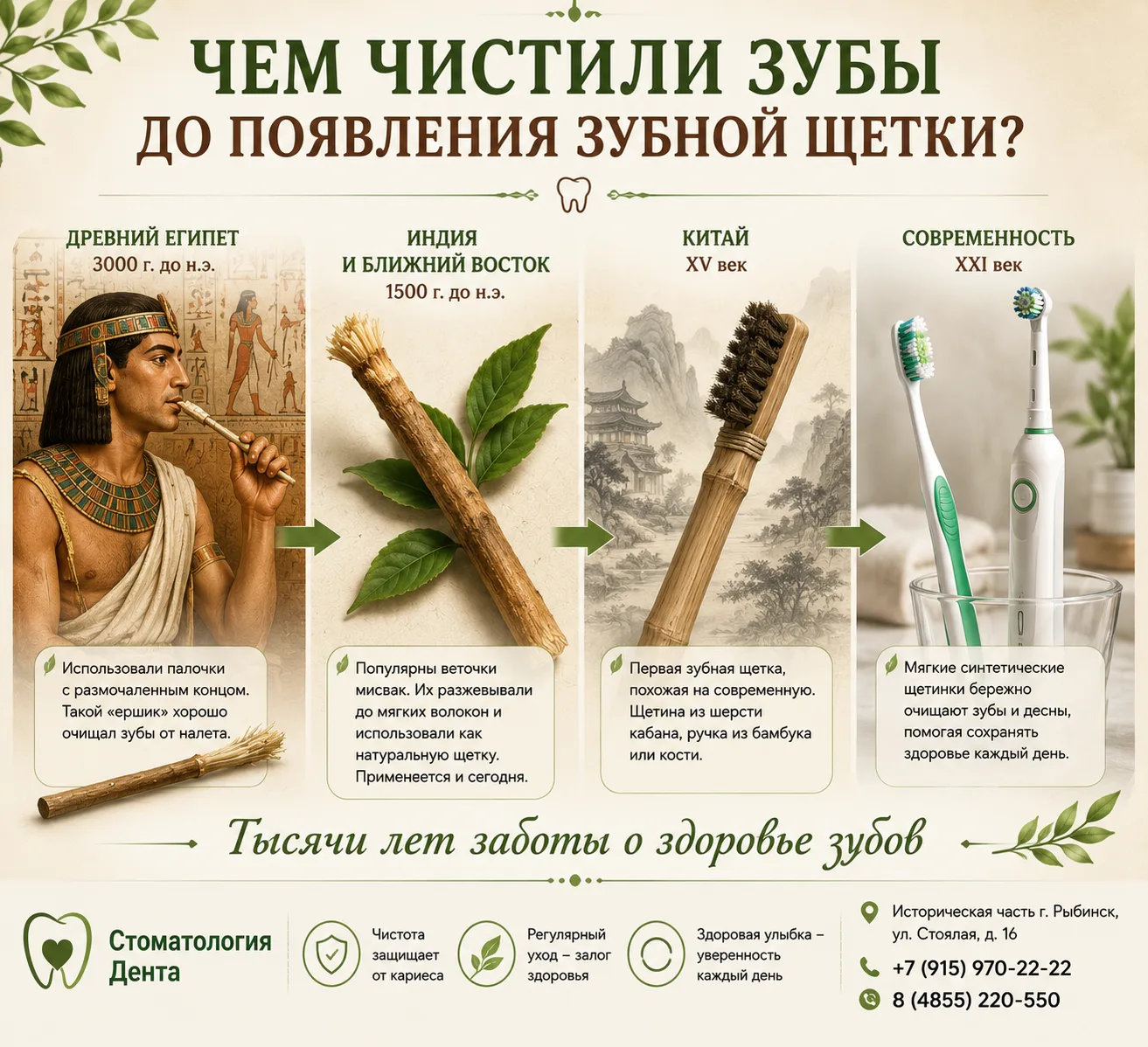 🪥 Чем чистили зубы до появления зубной щетки?