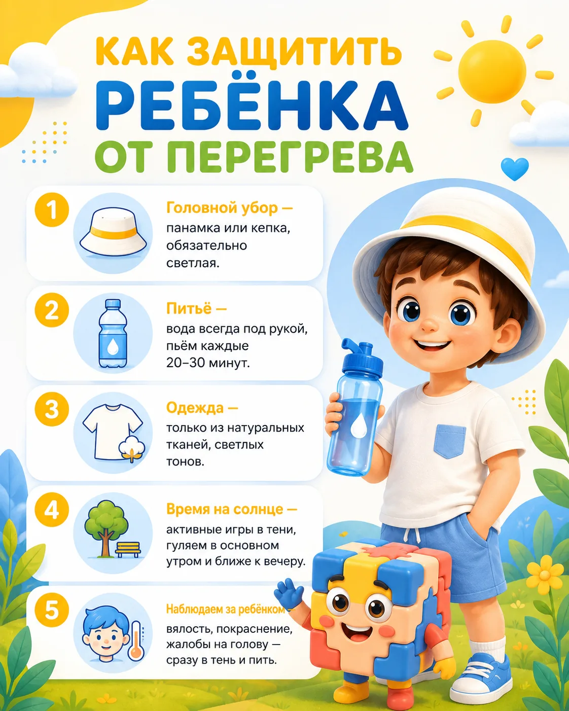 Как защитить ребёнка от перегрева летом?