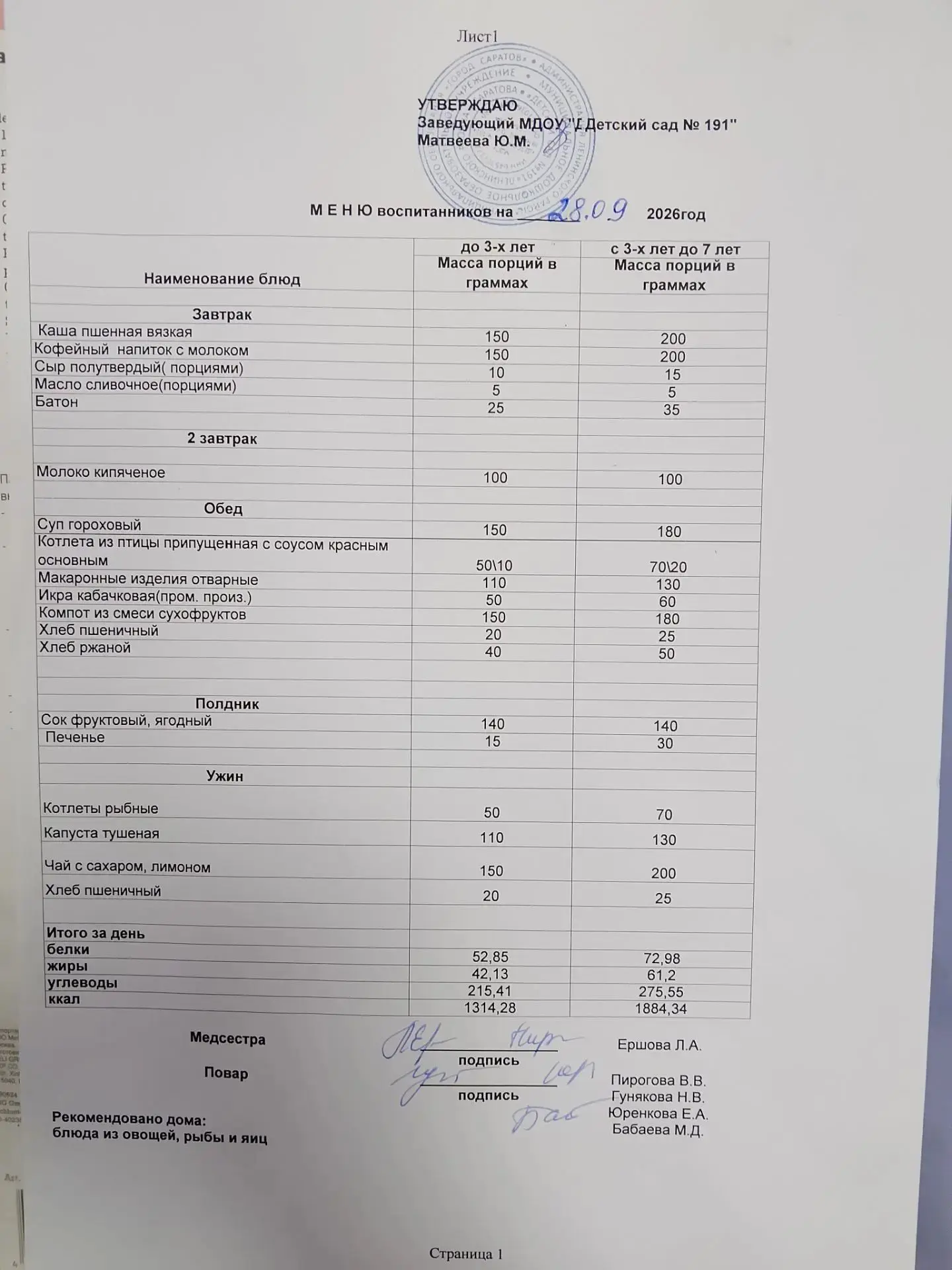 Меню на 28.09.2026
