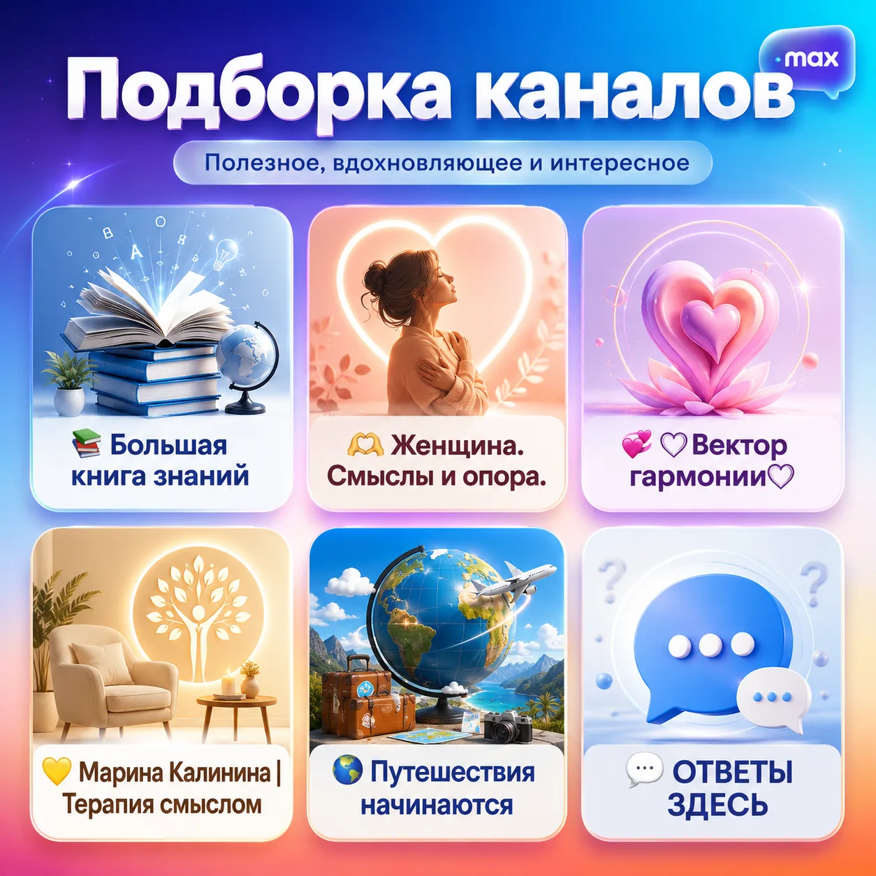 ✨ Небольшая подборка каналов про внутреннюю опору, полезные знания, гармонию, путешеств...