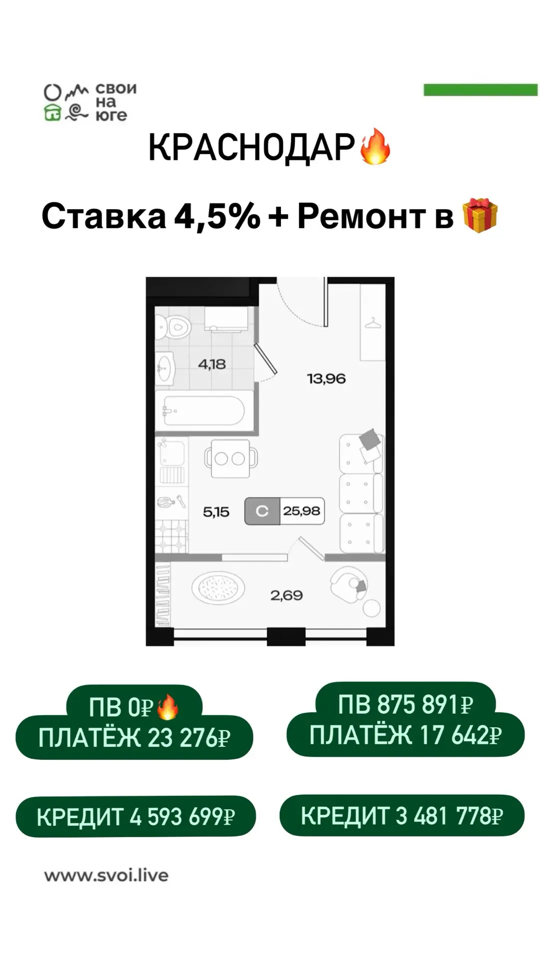 КРАСНОДАР🔥   Варианты квартир под семейную ипотеку со ставкой 4,5% на ВЕСЬ срок. Ремонт в подарок! А