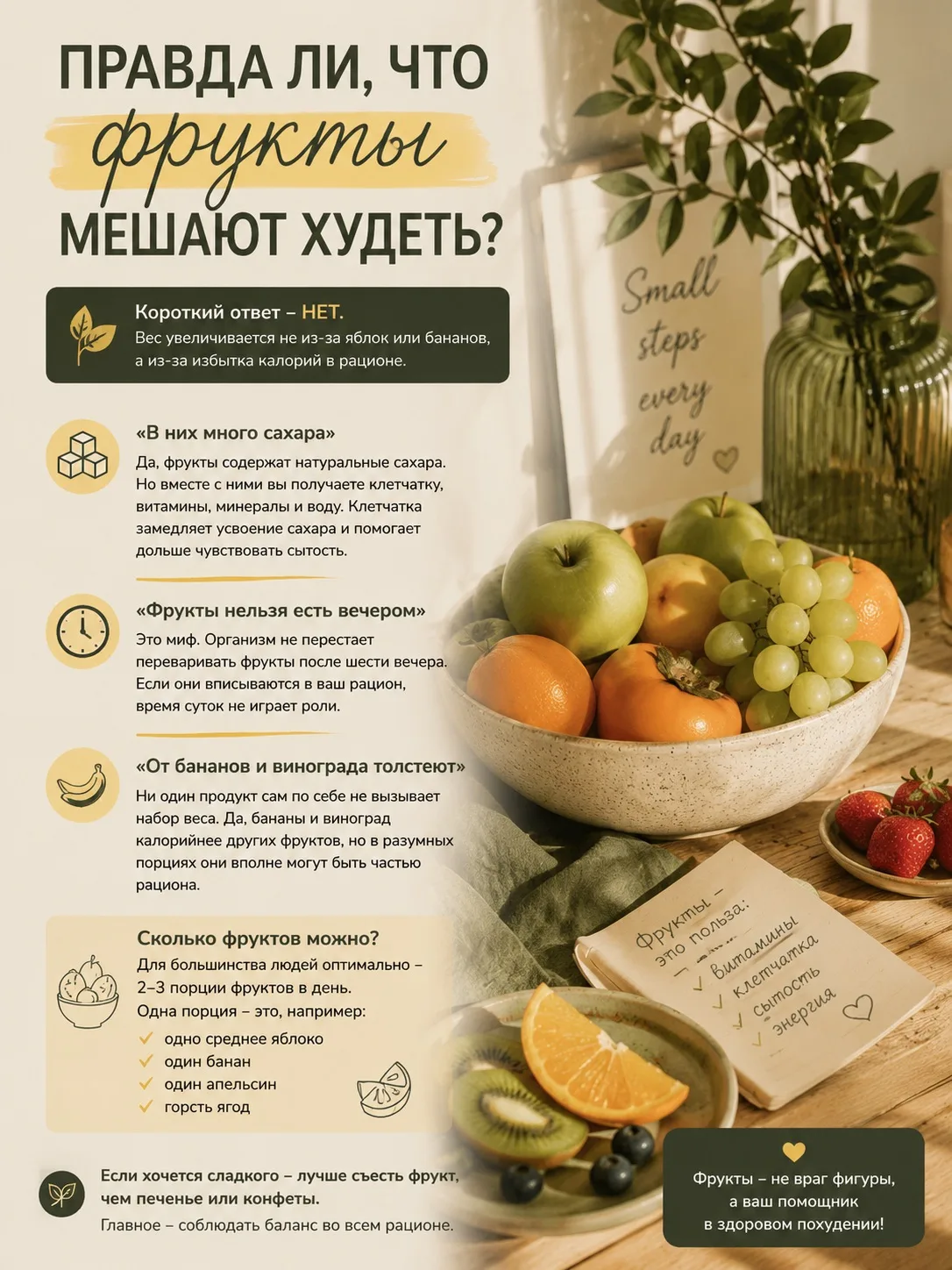 Правда ли, что фрукты мешают худеть? 🍎🍌