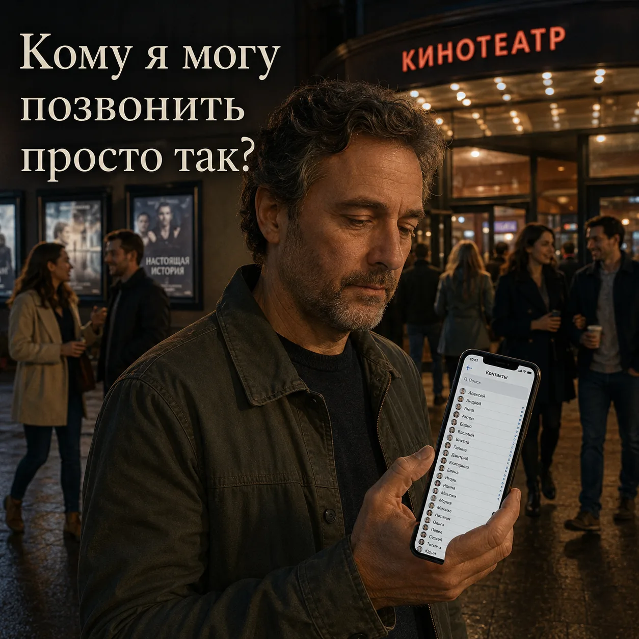 Он был вечером один в кино.