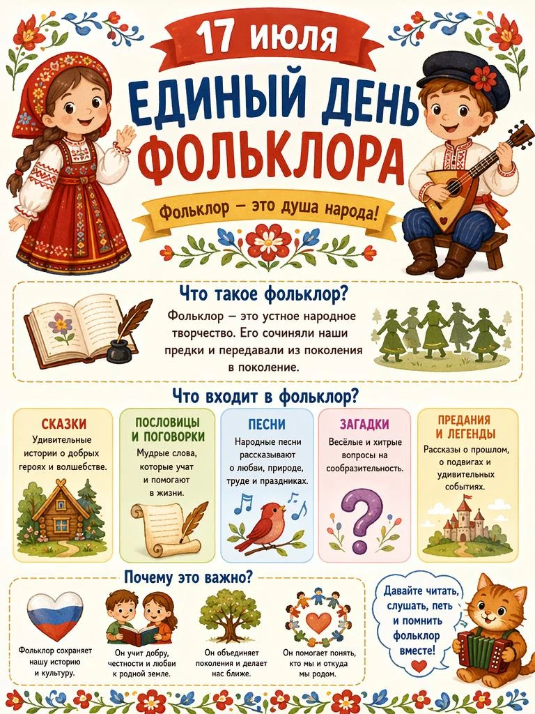 17 июля.  Единый день фольклора в России.
