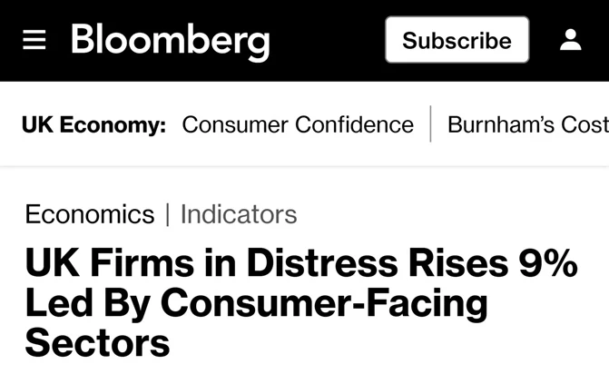 🇬🇧9% — рост числа британских компаний, находящихся в критическом положении, — Bloomberg