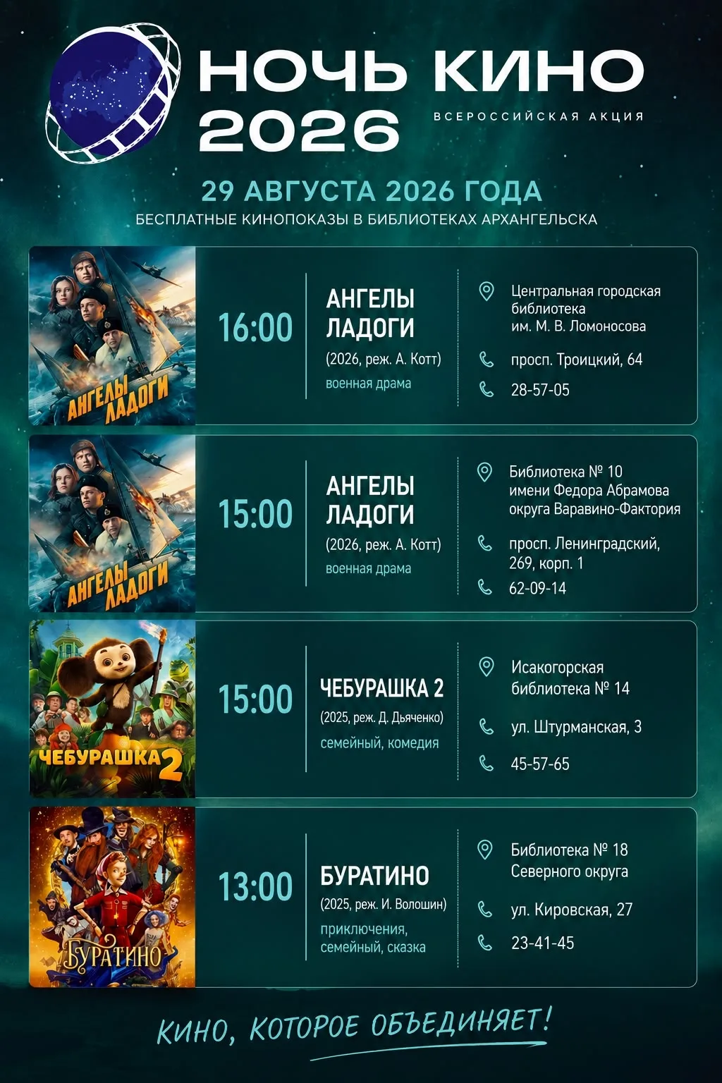 🎬 НОЧЬ КИНО В БИБЛИОТЕКАХ АРХАНГЕЛЬСКА