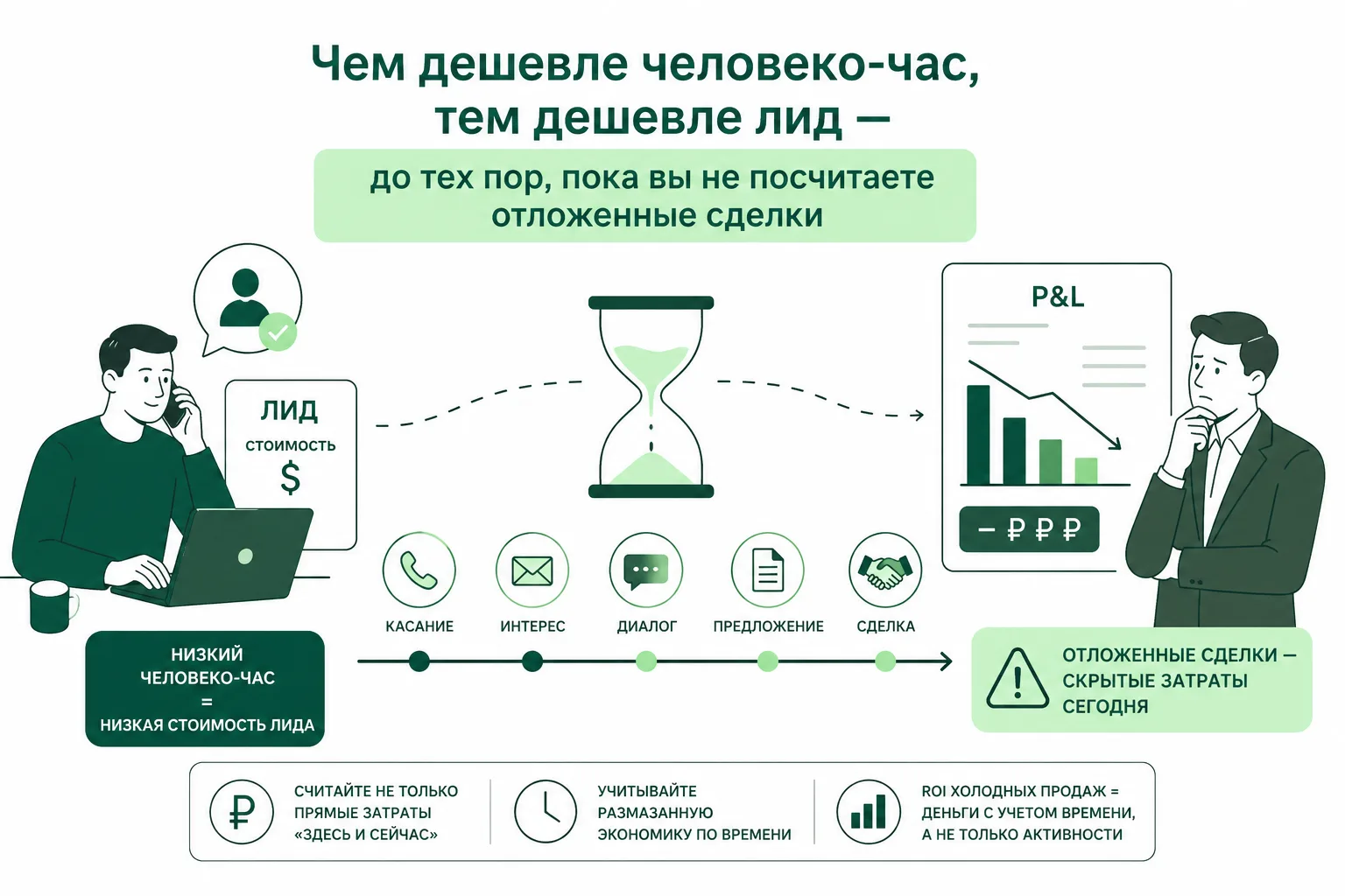 Чем дешевле человеко-час, тем дешевле лид — пока вы не посчитали отложенные сделки