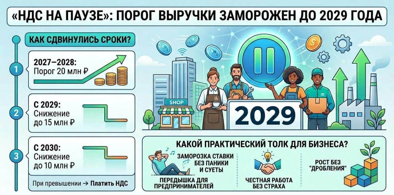 ⏸️Государство планирует поставить «НДС на паузу»: порог выручки для малого бизнеса заморозили до 202