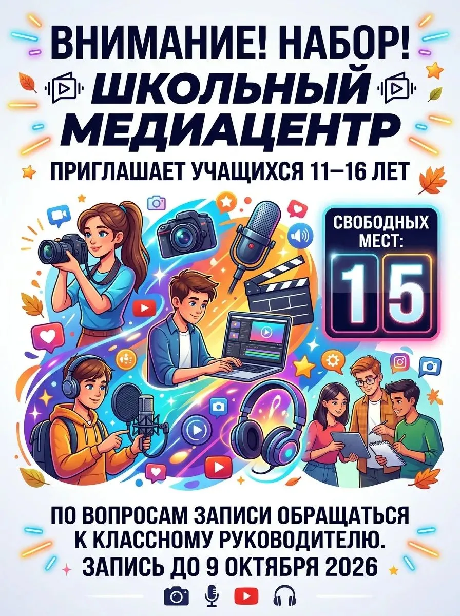 📢 Внимание! Объявляется набор в школьные кружки и секции!