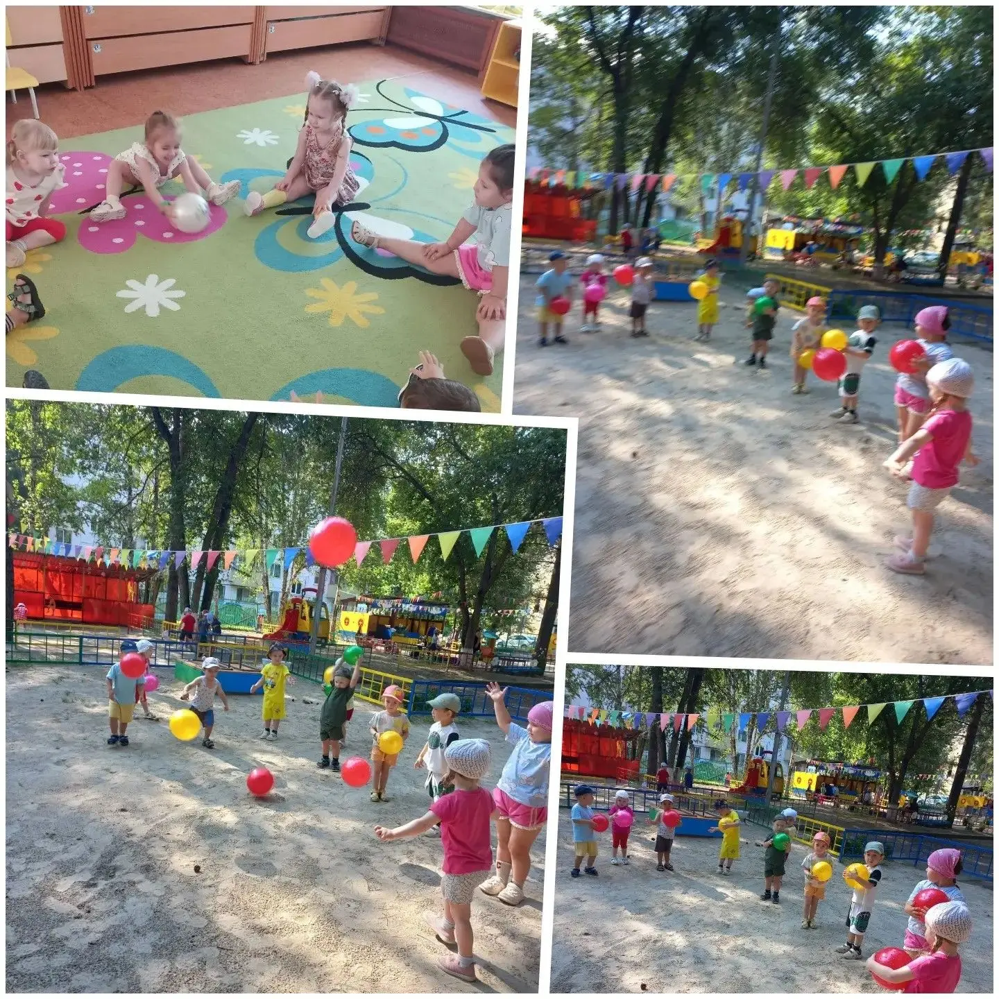 Летом так интересно играть на свежем воздухе! Сегодняшний день малыши провели с мячиками «Бросаем, к