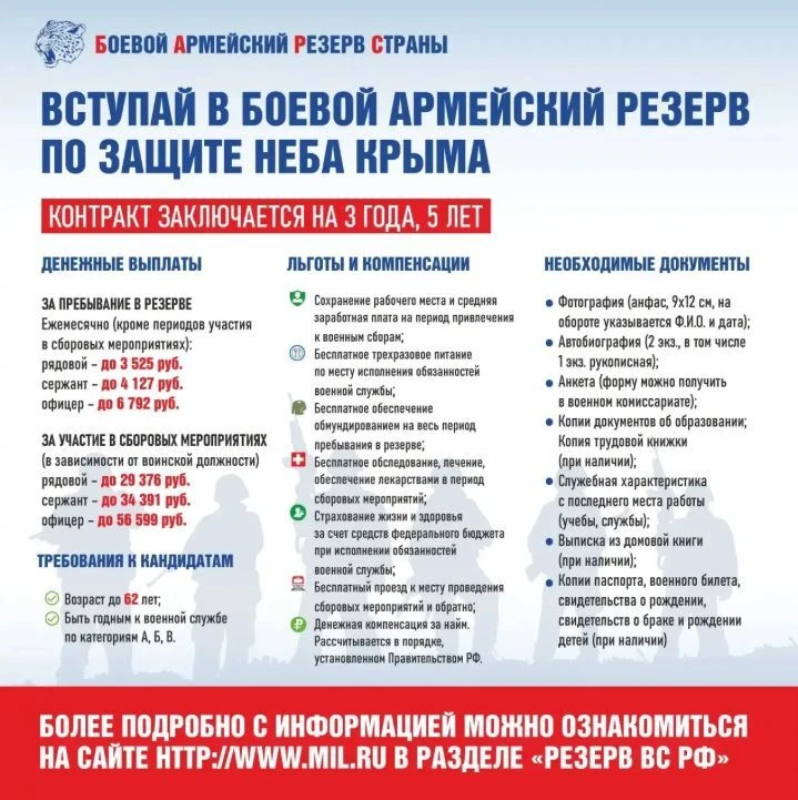 Вступай в подразделения «БАРС-Крым»

Приглашаются кандидаты в возрасте до 62 лет и годные по состоян