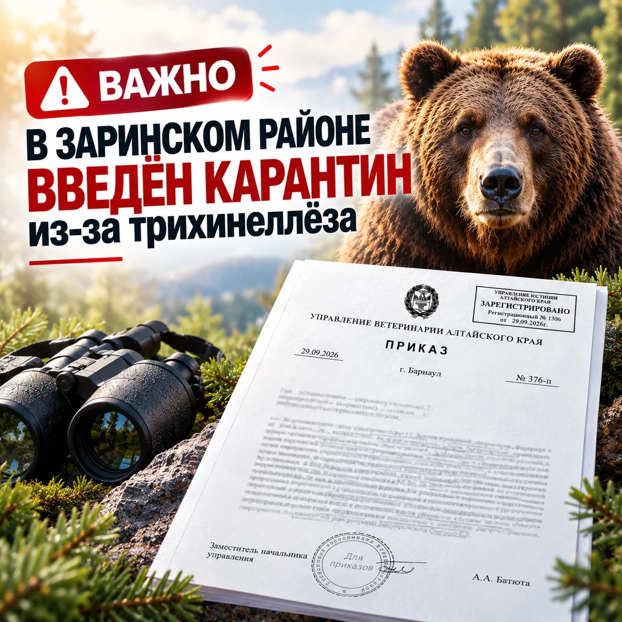⚠️ В Заринском районе введён карантин из-за трихинеллёза