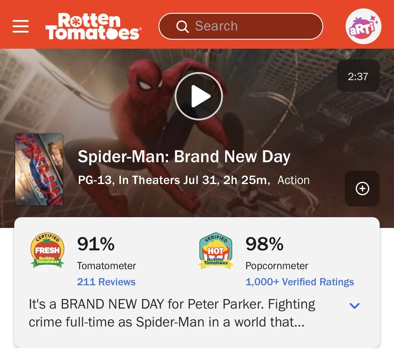 Новый «Человек-паук» получил 98% от зрителей на Rotten Tomatoes. Пока это одна из самых...