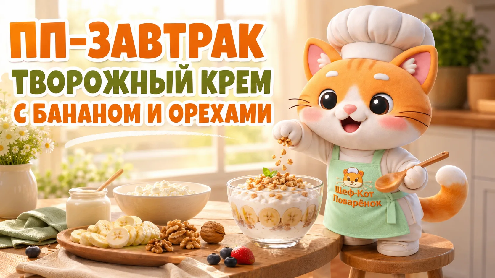 🥣 ПП-завтрак от Шеф-Кота: творожный крем с бананом и орехами