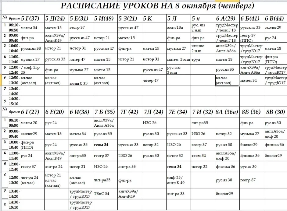 Расписание уроков на 8.10.2026 (Суздальская)