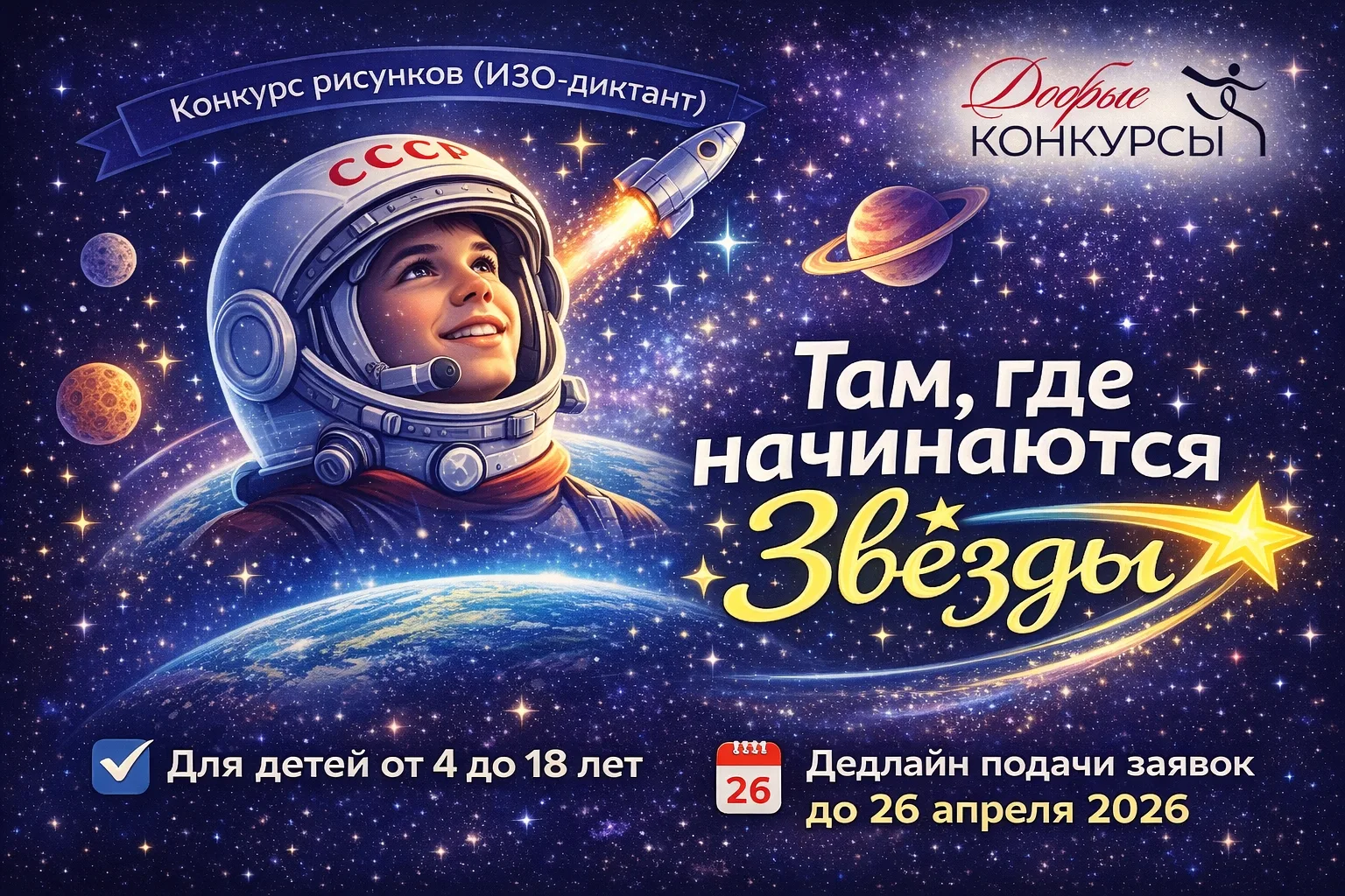 🌌 Стартовал конкурс рисунков «Там, где начинаются звёзды»!