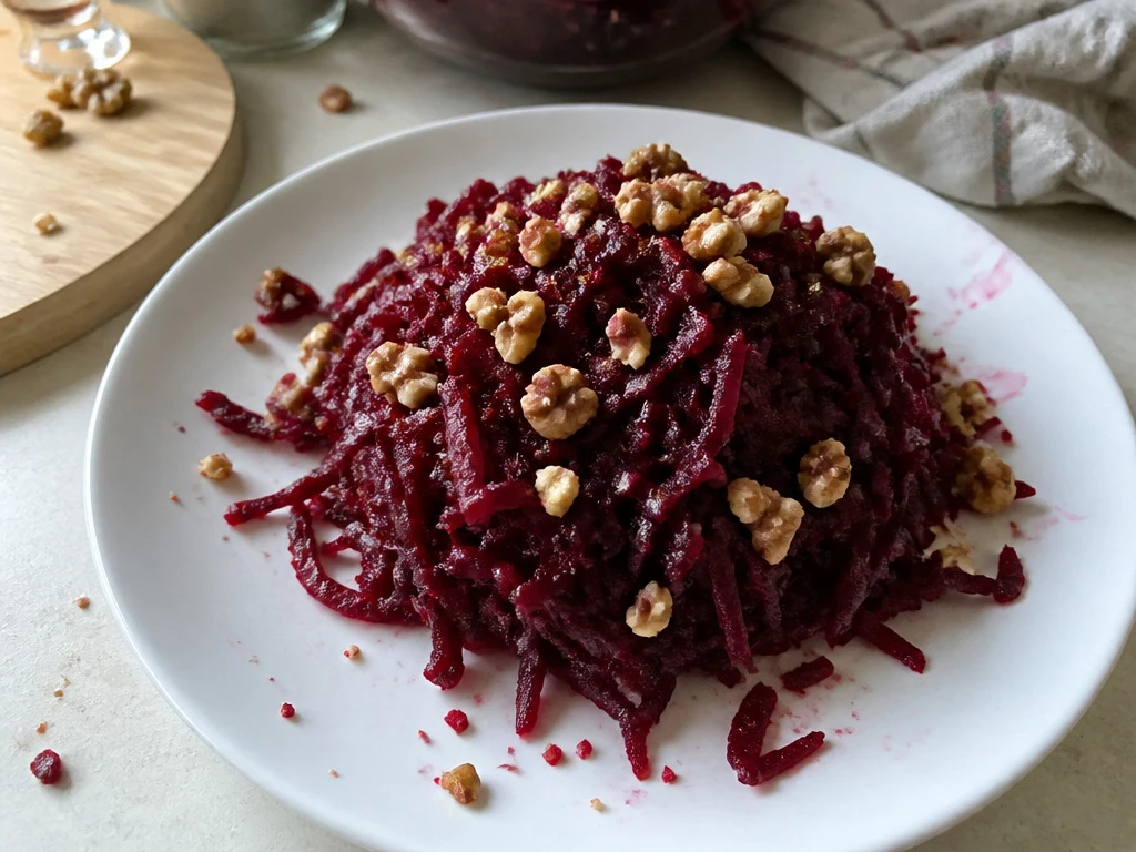 Свекольный салат с чесноком и грецкими орехами — когда хочется чего-то сытного и полезного

Этот сал