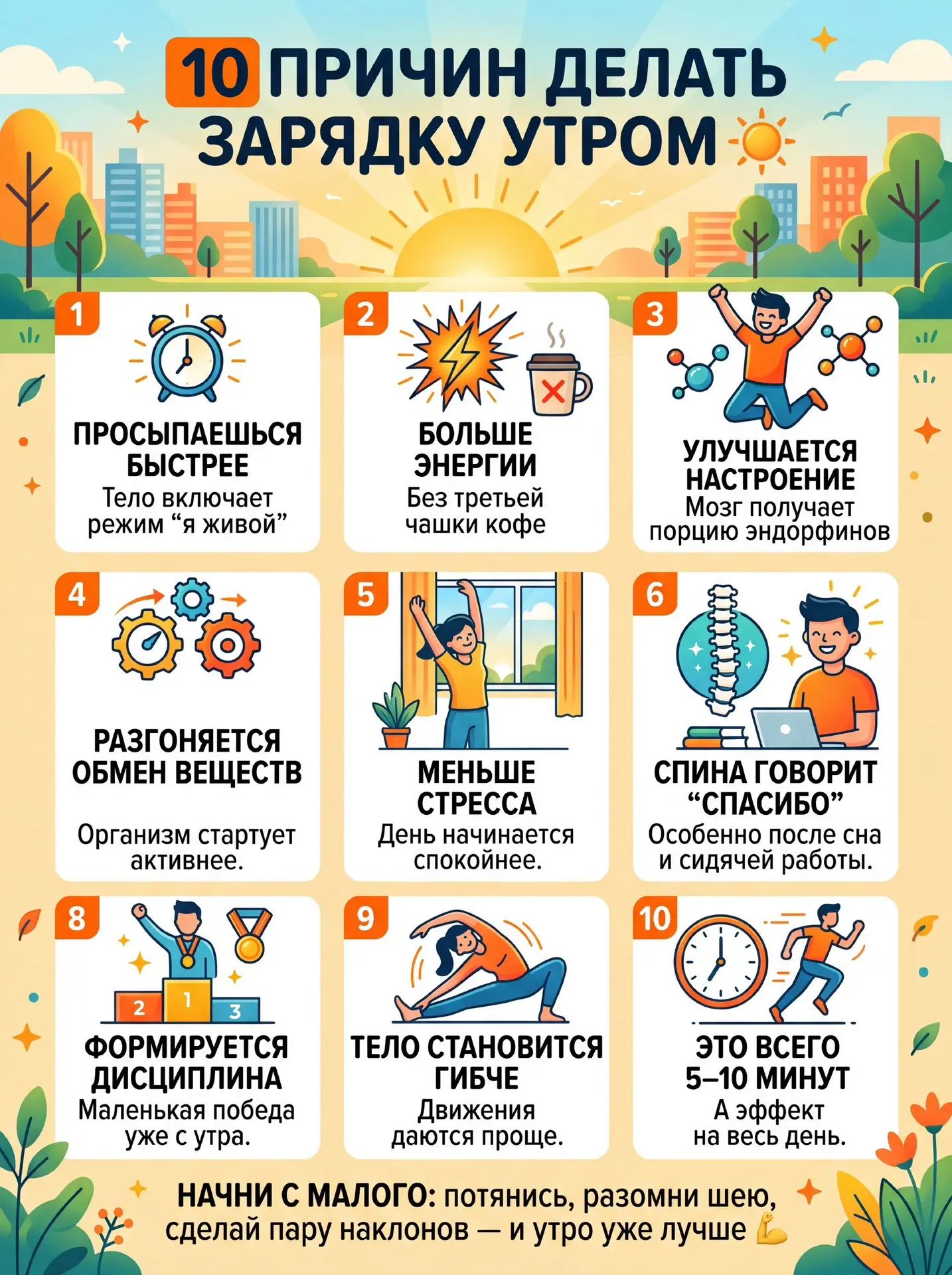 10 причин делать зарядку утром ☀️