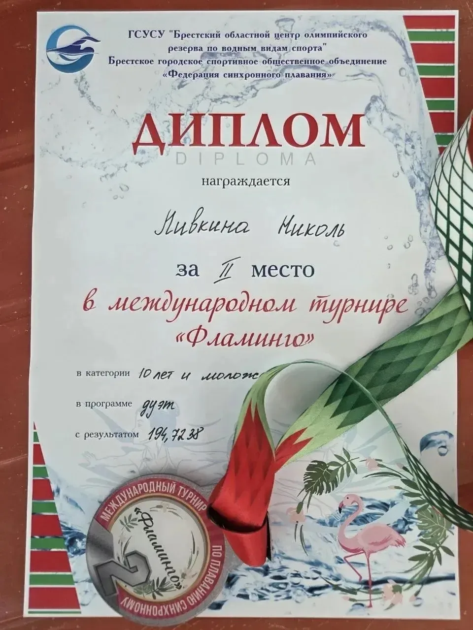 Поздравляем Николь Пивкину с блестящим результатом — вторым местом в номинации «дуэт» по синхронному