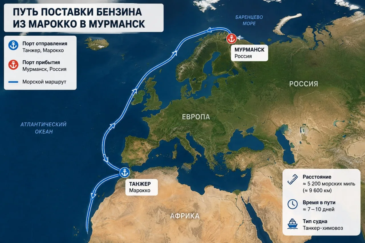 🛢 Россия организовала поставки бензина из Марокко для стабилизации внутреннего рынка