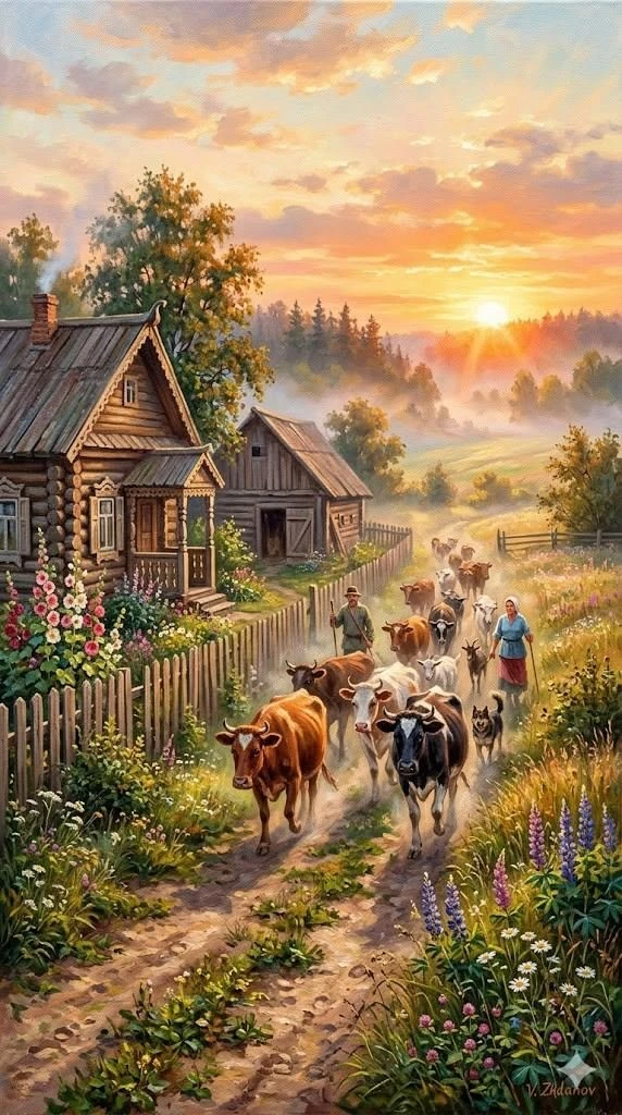Сон давний – юность тихая, простая…
К исходу день. Закончены дела.
Вот в неге солнца млеет золотая
н