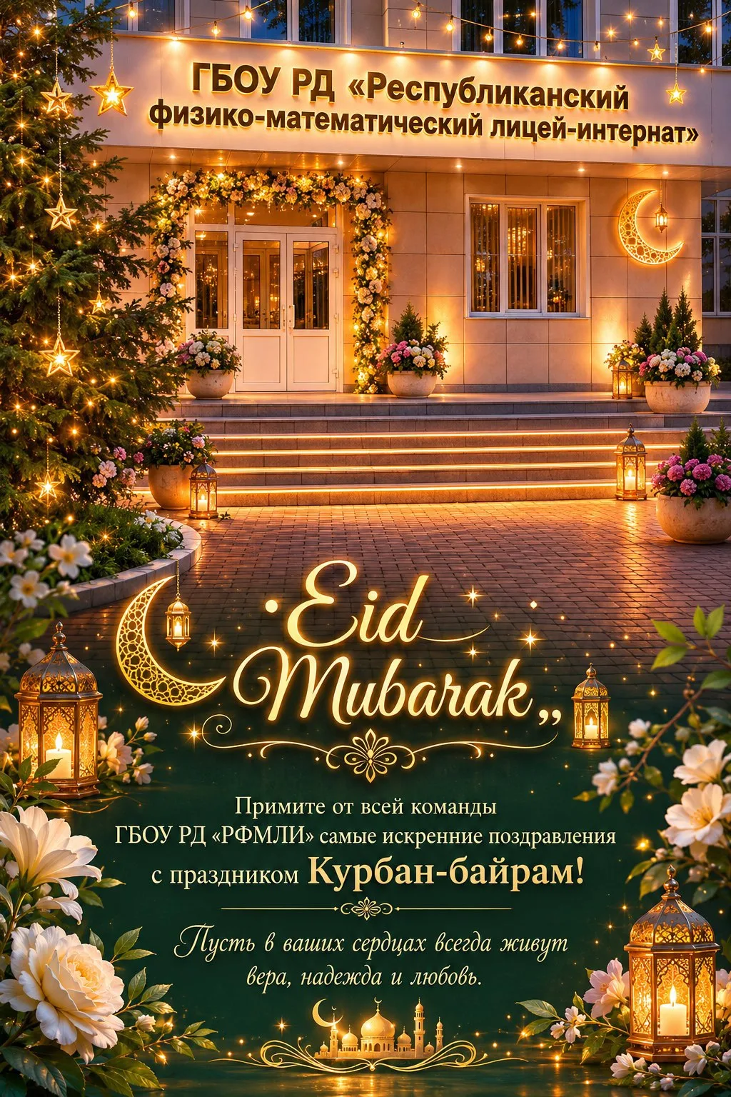 Дорогие коллеги и учащиеся!

Сердечно поздравляем вас с великим праздником Курбан-Байрам! Пусть этот
