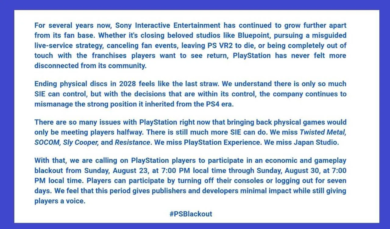 🎮 Фанаты PlayStation объявили бойкот Sony из-за отказа от дисков

Отказ от физических носителей ста