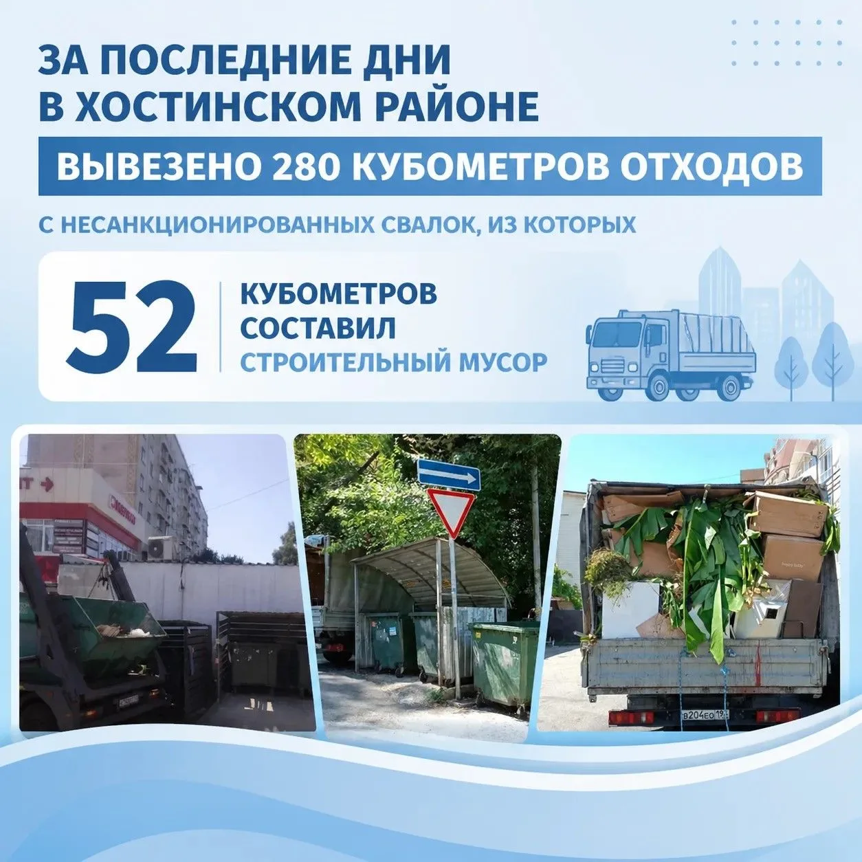 За последние дни в Хостинском районе вывезено 280 кубометров отходов с несанкционирован...