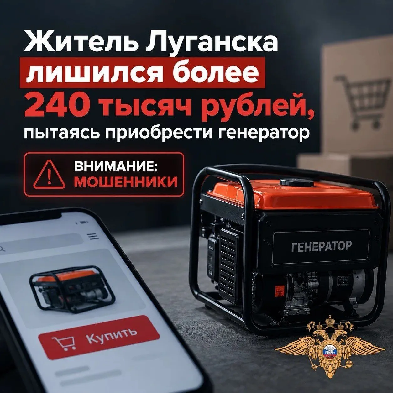 ⚠️ Житель Луганска лишился более 240 тысяч рублей, пытаясь приобрести генератор
