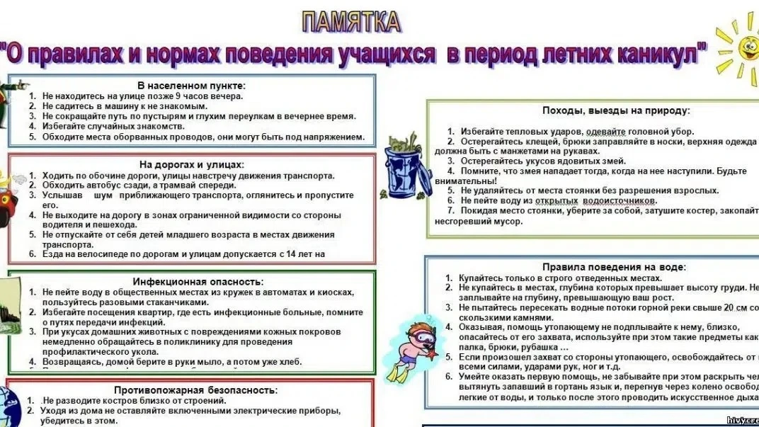 Инструктаж по технике безопасности на летние каникулы для детей и родителей