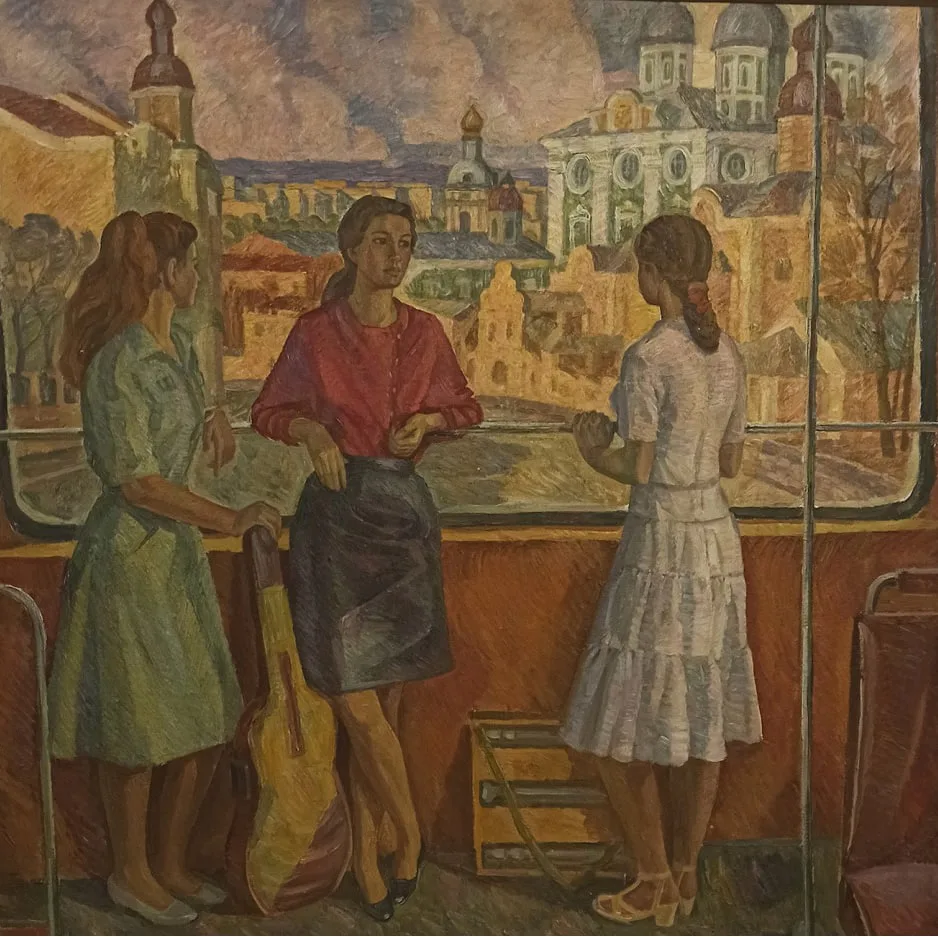 «Смолянки»
1987 г.
Владимир Николаевич Коробов 

На картине — девушки Смоленска на фоне узнаваемого 