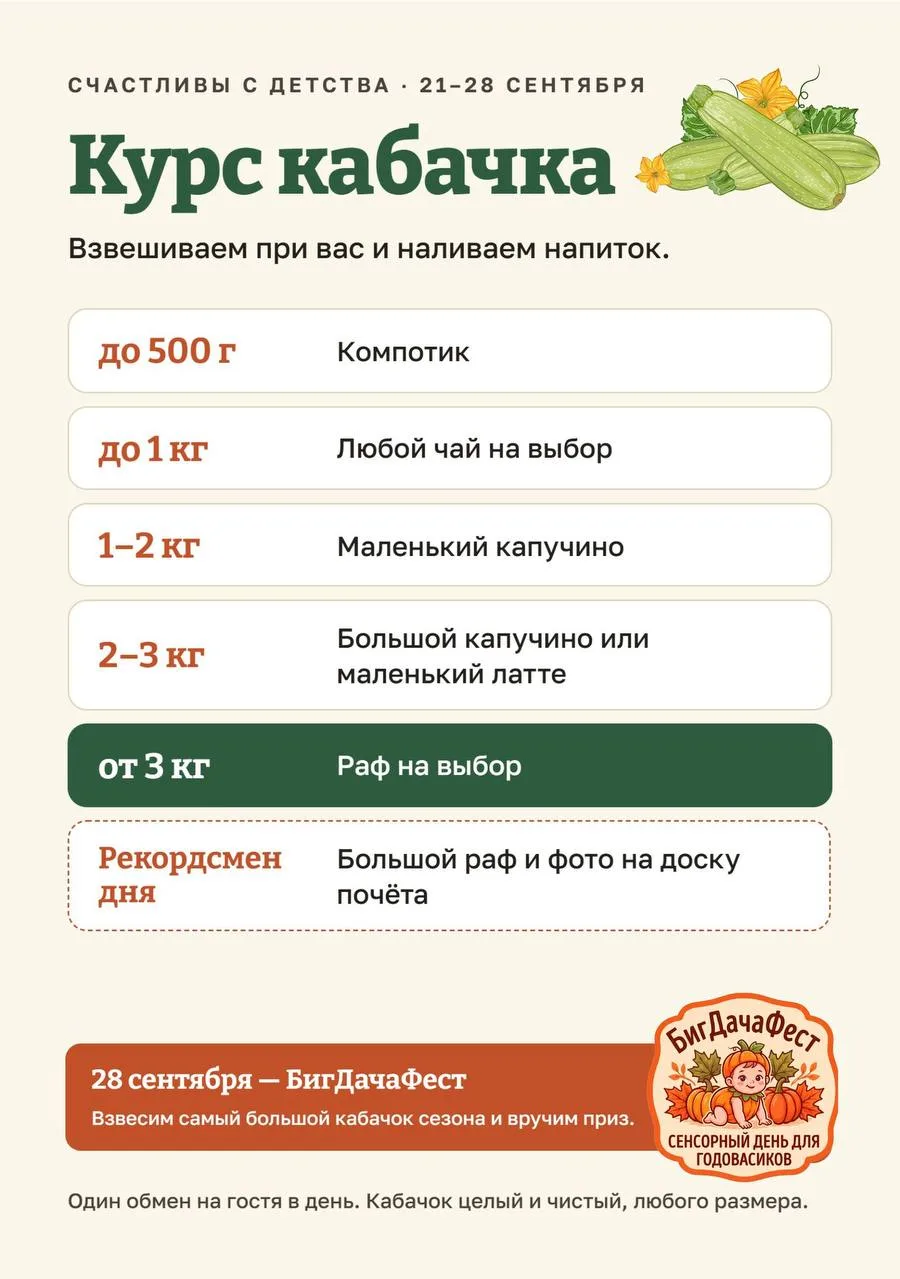 🎉 «Курс кабачка»: меняем кабачки на напитки! 🎉