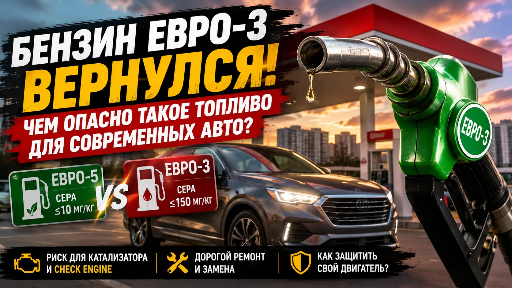 В России снова разрешили бензин Евро-3: чем такое топливо опасно для современных автомо...