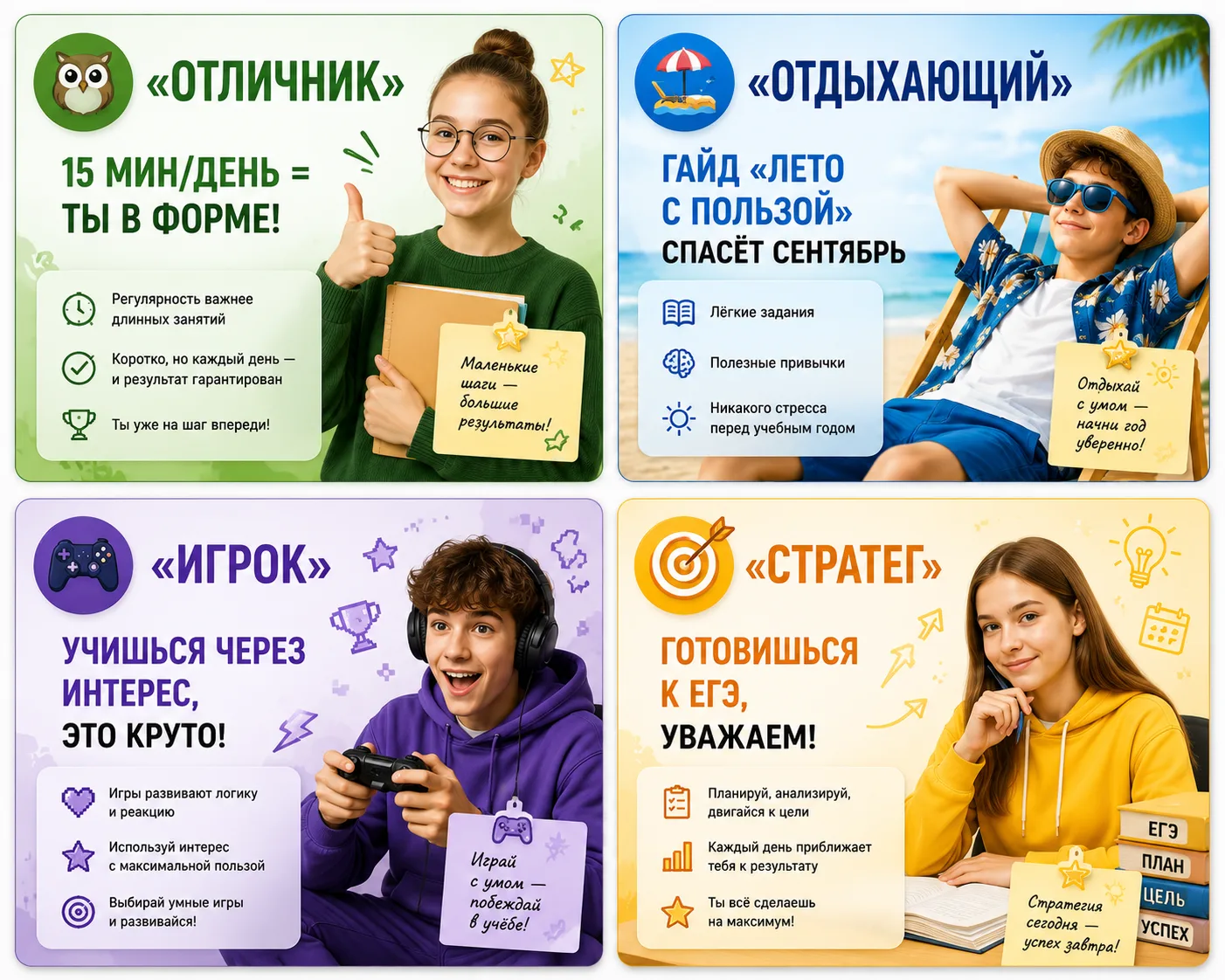 🎉 Результаты теста:

🦉 «Отличник» (больше А) — 15 мин/день = ты в форме!  
🌊 «Отдыхающий» (больше