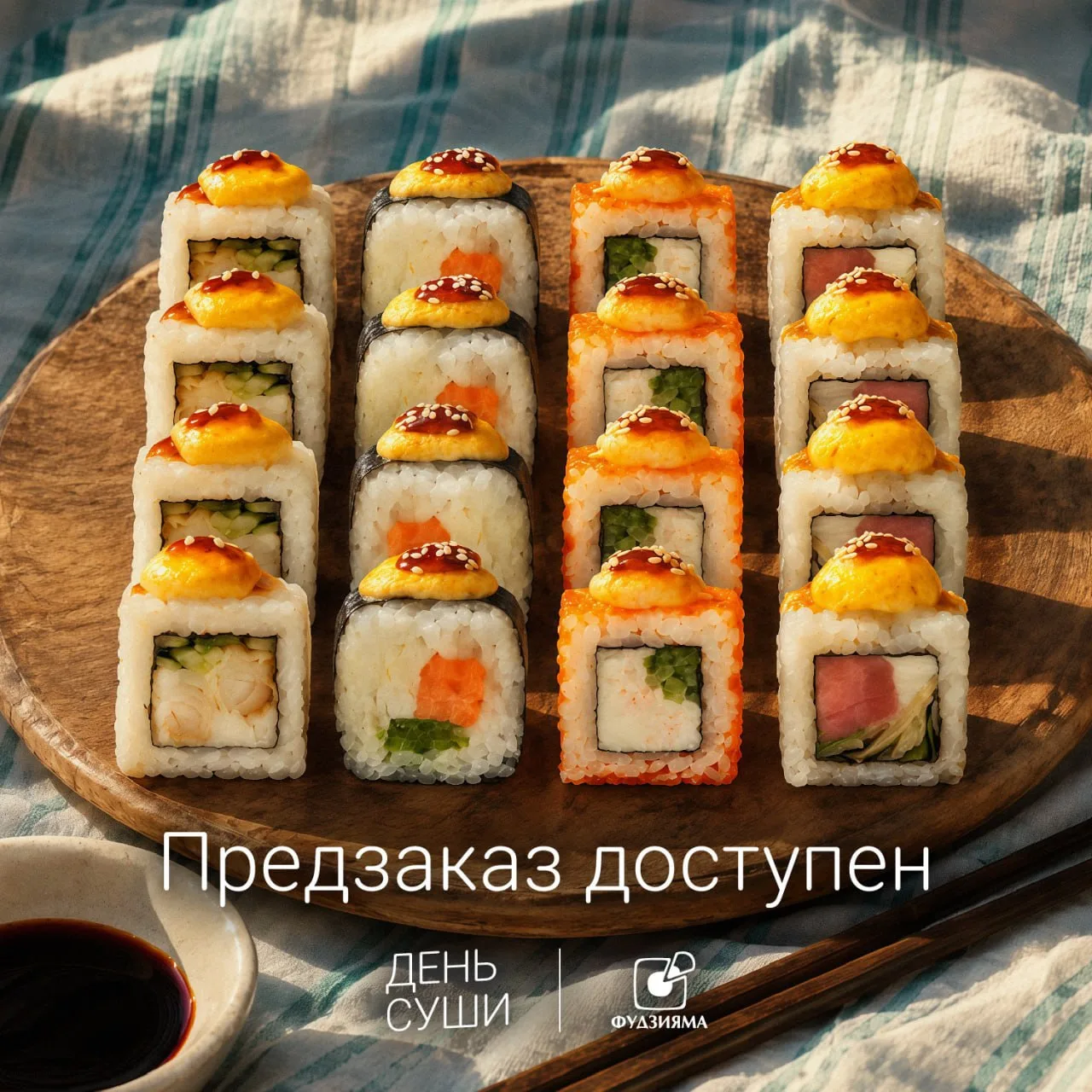 На всякий случай напоминаем 🔥

День суши уже близко

16 роллов
4 топовых начинки
199 ₽

Предзаказ з