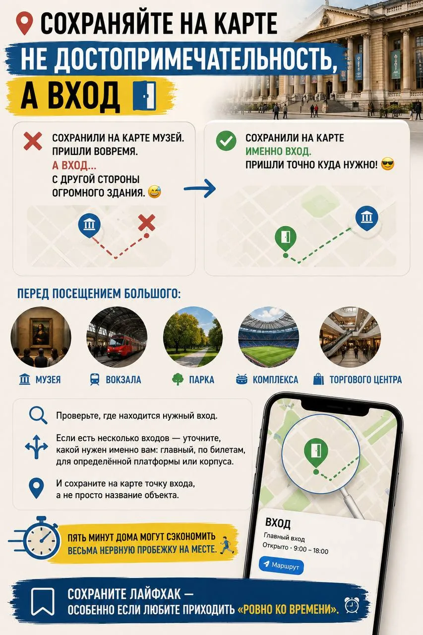 📍 Сохраняйте на карте не достопримечательность, а ВХОД