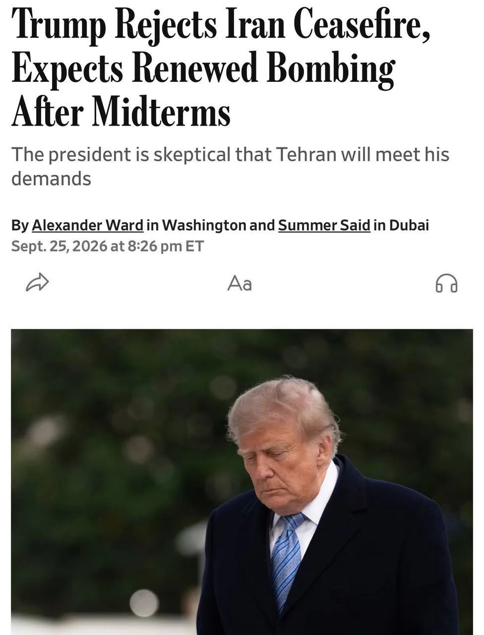 ⚡️Трамп отказался от семидневного перемирия с Ираном, — The Wall Street Journal.